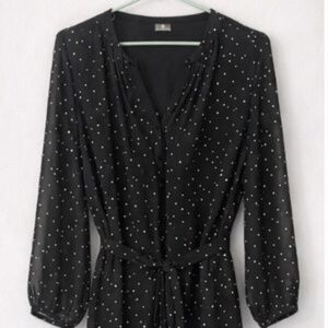 Black polka dot dress with sheer overlay